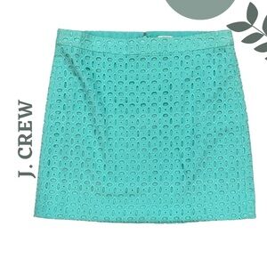 🛍️3/$40 J.Crew Eyelet Mini Skirt Turquoise Cotton A-Line Spring Essential Size 8